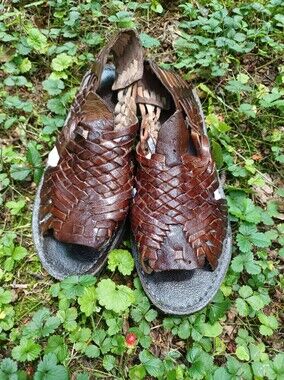 Men's Brown Woven Leather Sandal Slip-Ons